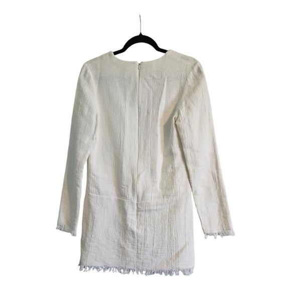 Ministry of Style White Linen Blend Dress SZ 4 Deep V-Neck Cord Detail Fray Hem - Picture 2 of 10